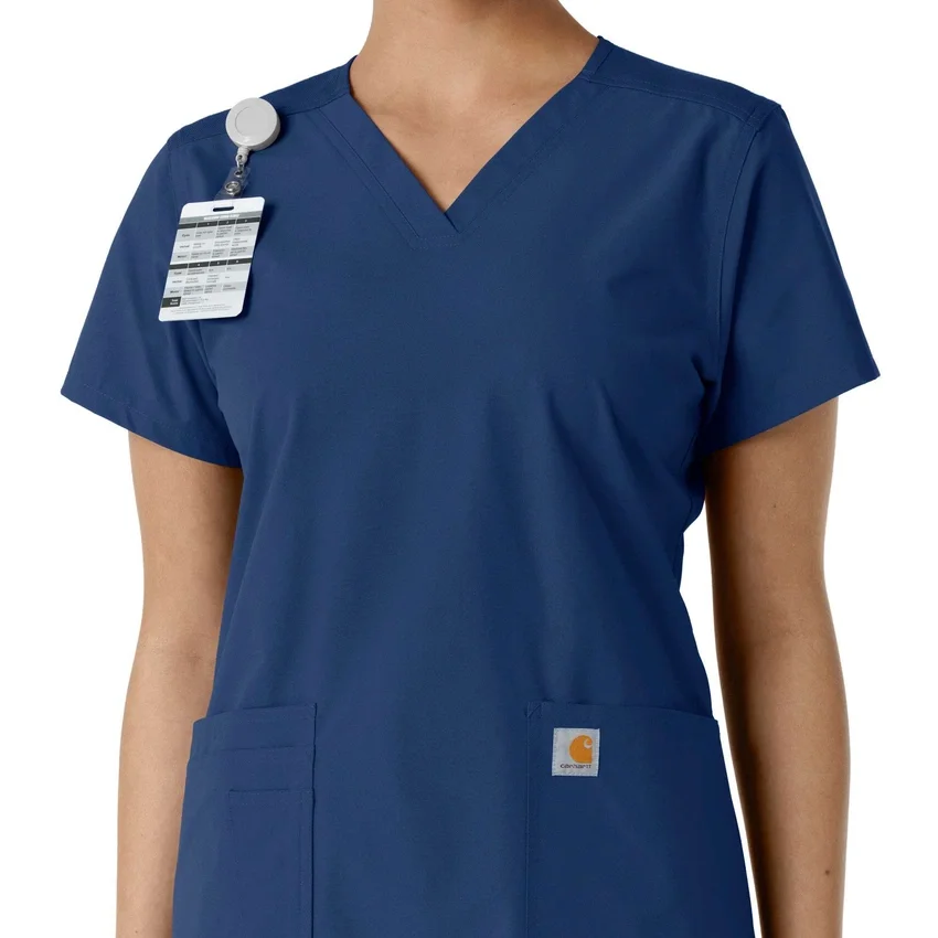 Force Essentials V-Ausschnitt-Scrub-Oberteil für Damen mit Strick-Einsätzen