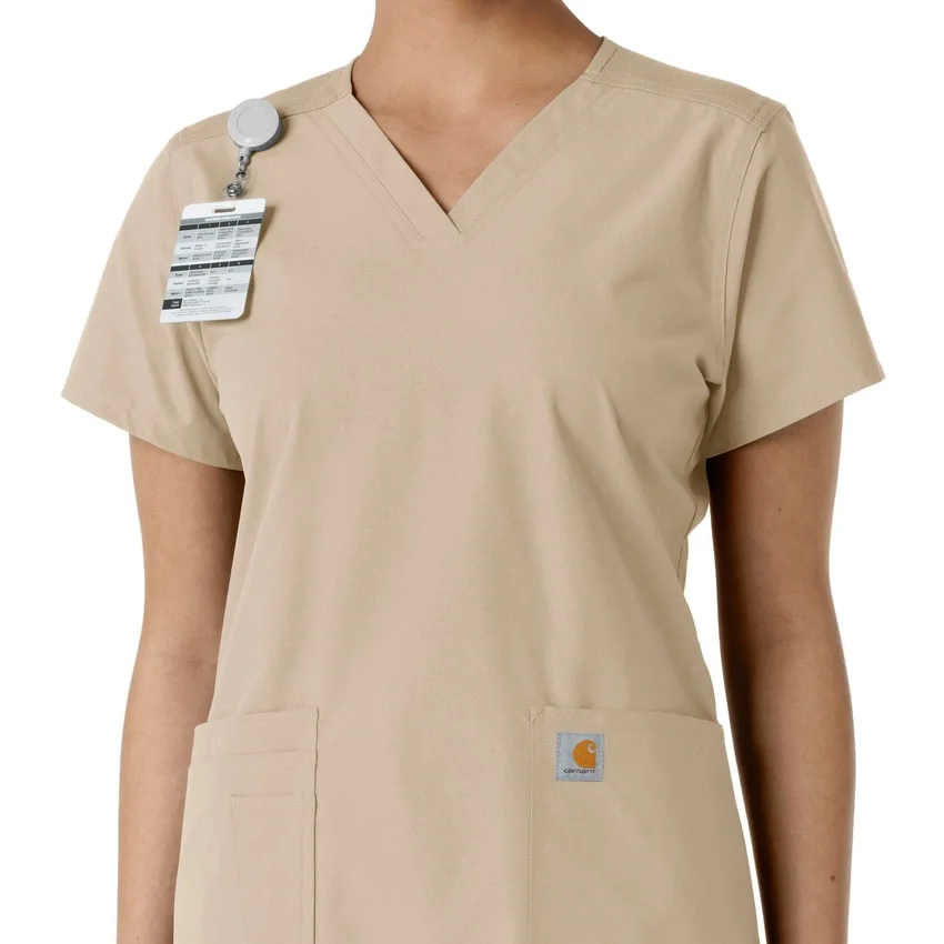 Force Essentials V-Ausschnitt-Scrub-Oberteil für Damen mit Strick-Einsätzen