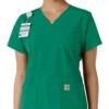 Force Essentials V-Ausschnitt-Scrub-Oberteil für Damen mit Strick-Einsätzen