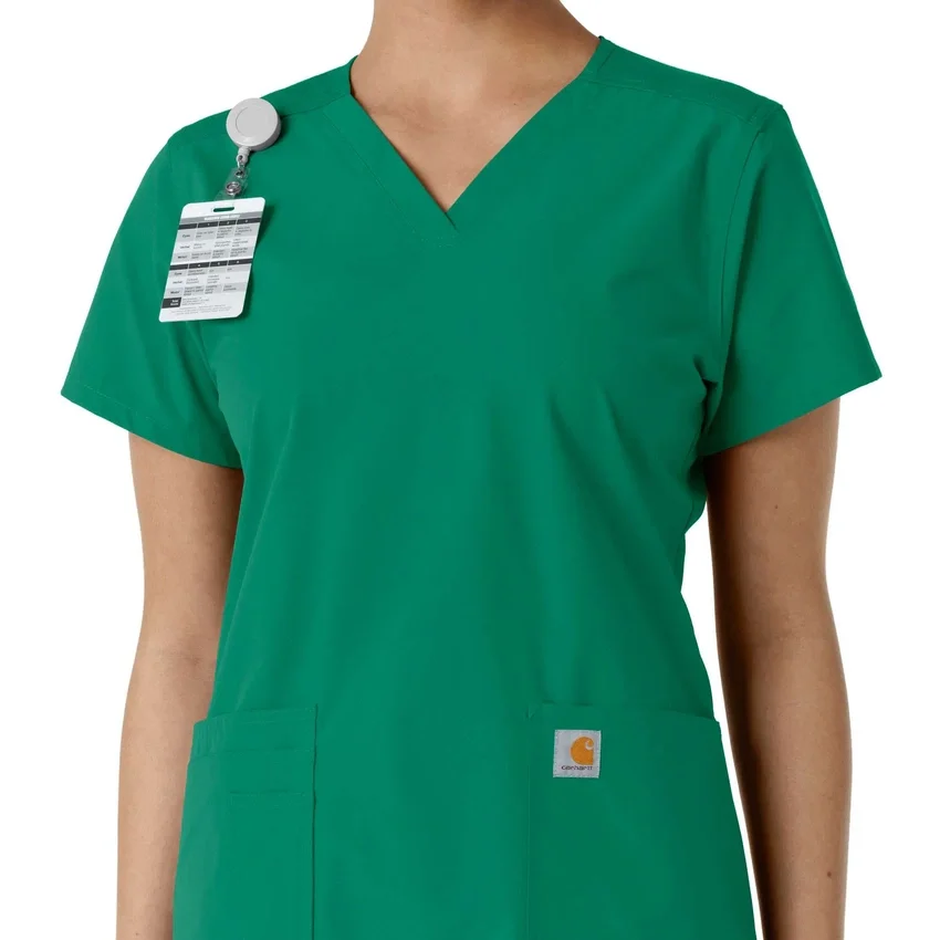 Force Essentials V-Ausschnitt-Scrub-Oberteil für Damen mit Strick-Einsätzen