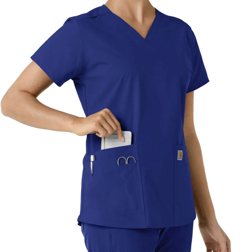 Force Essentials V-Ausschnitt-Scrub-Oberteil für Damen mit Strick-Einsätzen