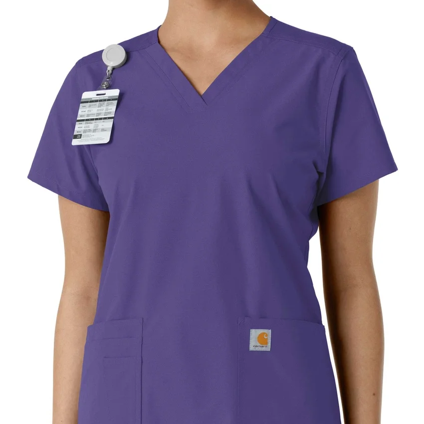Force Essentials V-Ausschnitt-Scrub-Oberteil für Damen mit Strick-Einsätzen