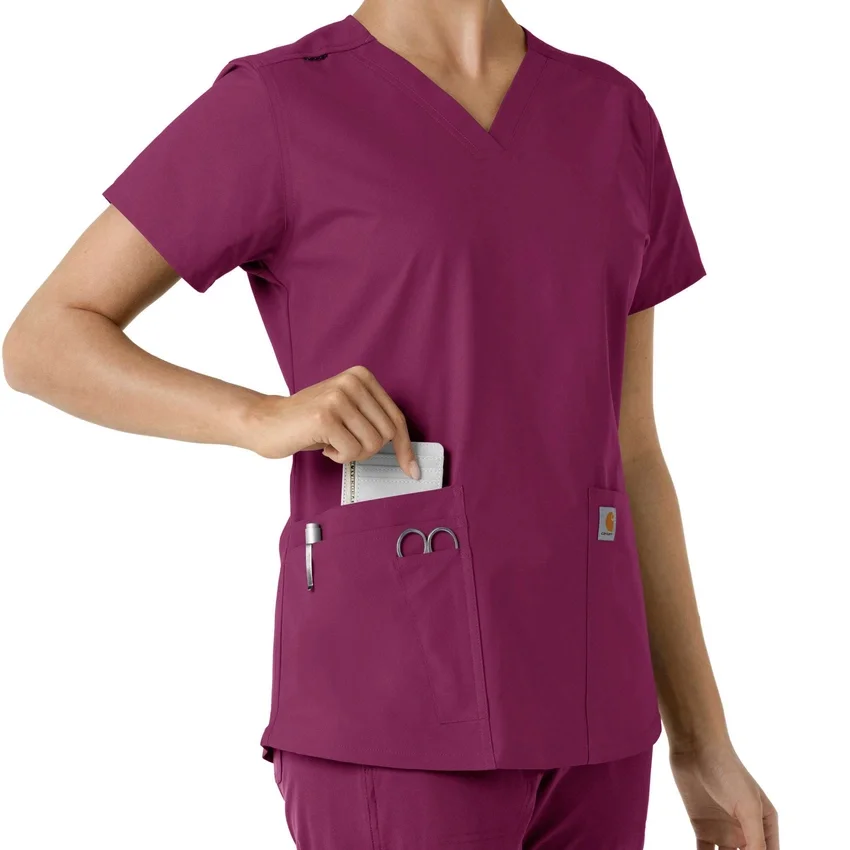 Force Essentials V-Ausschnitt-Scrub-Oberteil für Damen mit Strick-Einsätzen