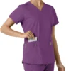 Force Essentials V-Ausschnitt-Scrub-Oberteil für Damen mit Strick-Einsätzen
