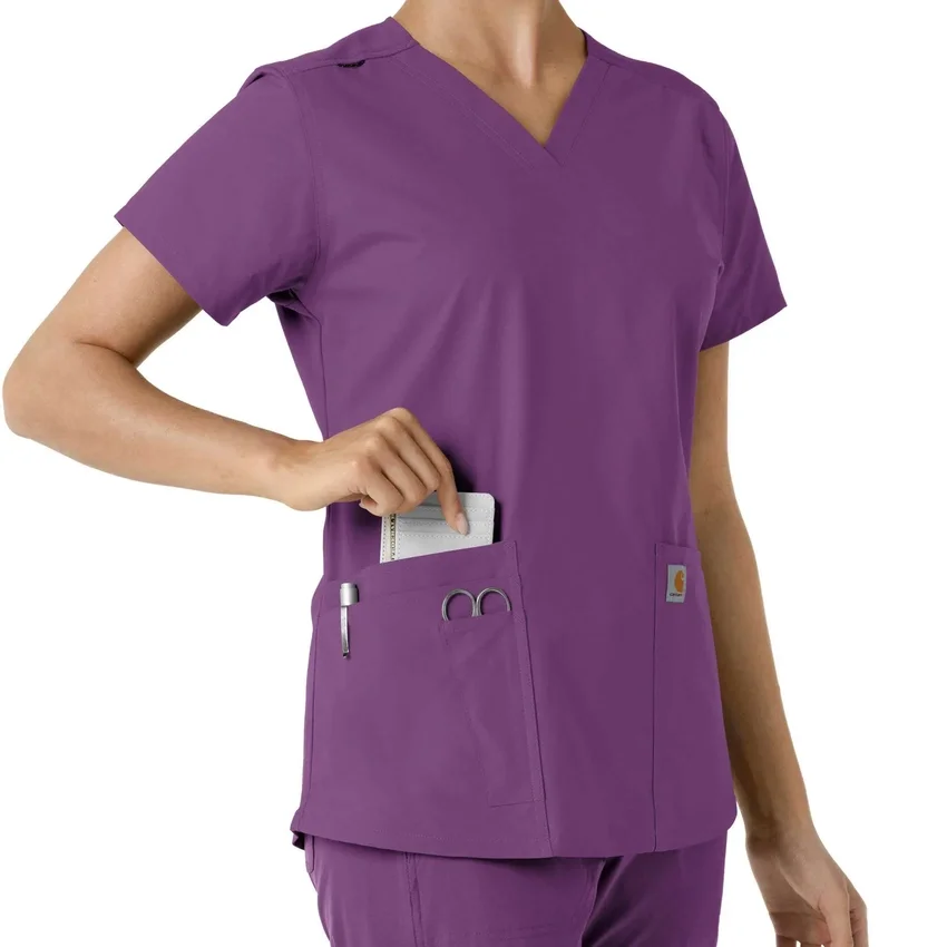 Force Essentials V-Ausschnitt-Scrub-Oberteil für Damen mit Strick-Einsätzen