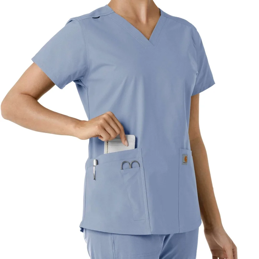 Force Essentials V-Ausschnitt-Scrub-Oberteil für Damen mit Strick-Einsätzen