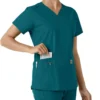 Force Essentials V-Ausschnitt-Scrub-Oberteil für Damen mit Strick-Einsätzen