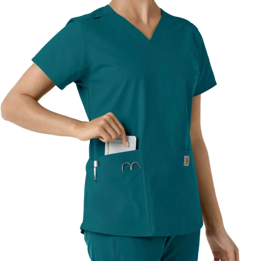 Force Essentials V-Ausschnitt-Scrub-Oberteil für Damen mit Strick-Einsätzen
