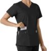 Force Essentials V-Ausschnitt-Scrub-Oberteil für Damen mit Strick-Einsätzen