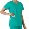 Force Essentials V-Ausschnitt-Scrub-Oberteil für Damen mit Strick-Einsätzen