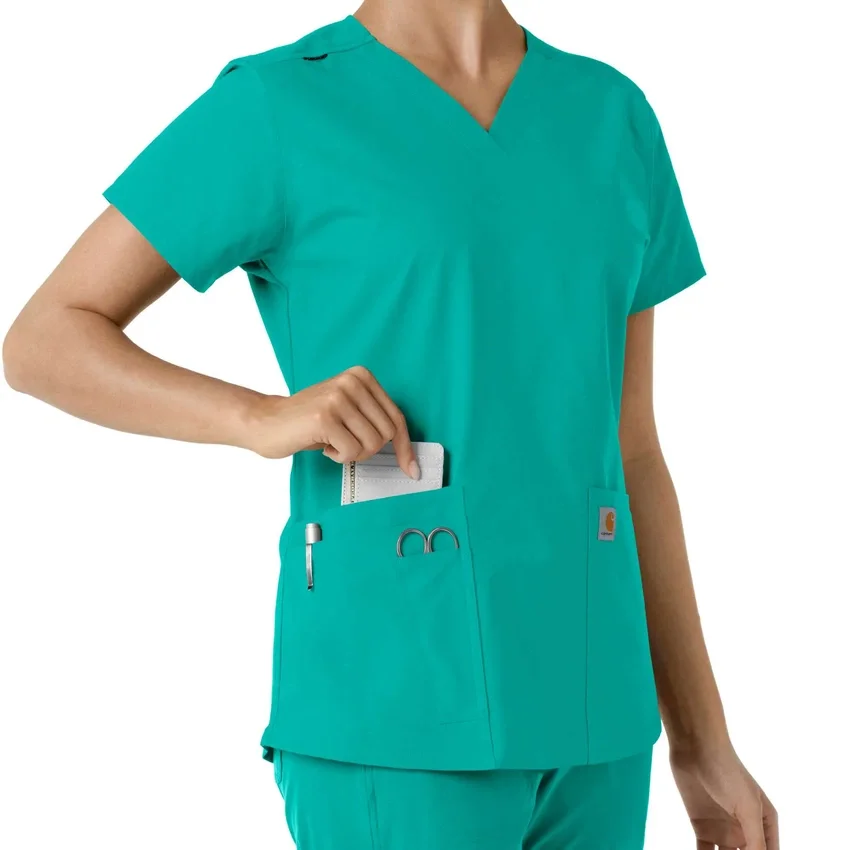 Force Essentials V-Ausschnitt-Scrub-Oberteil für Damen mit Strick-Einsätzen