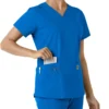 Force Essentials V-Ausschnitt-Scrub-Oberteil für Damen mit Strick-Einsätzen