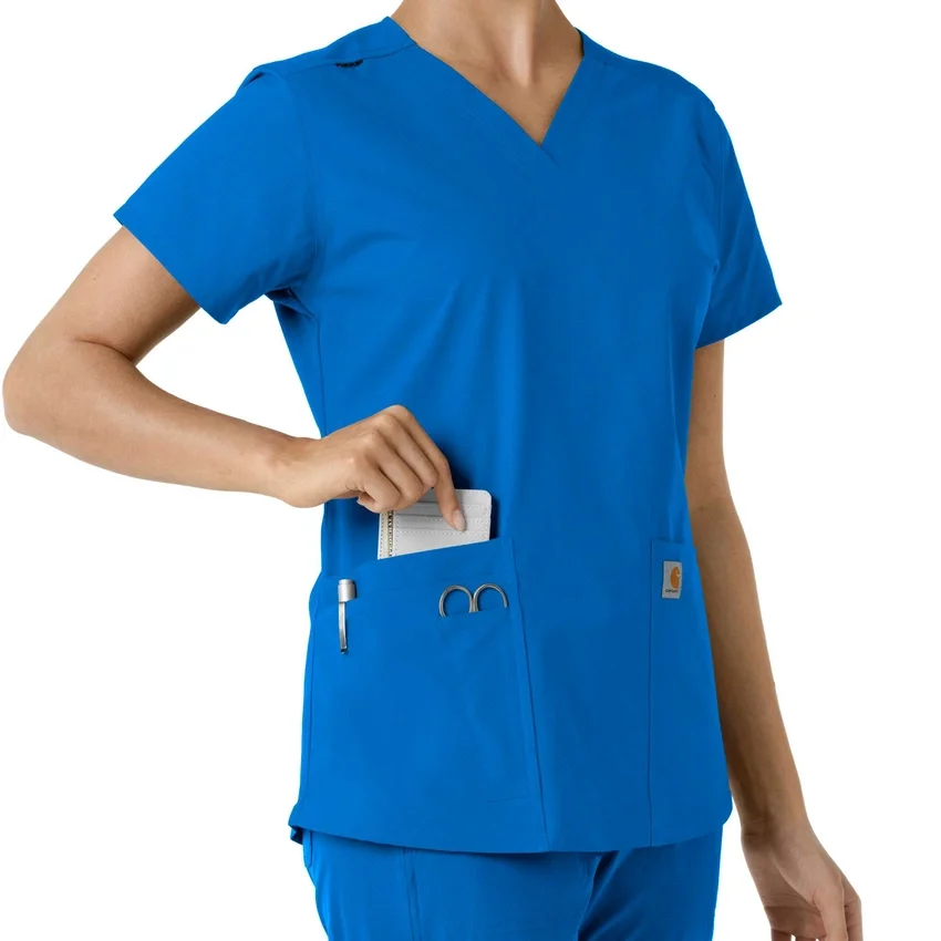 Force Essentials V-Ausschnitt-Scrub-Oberteil für Damen mit Strick-Einsätzen