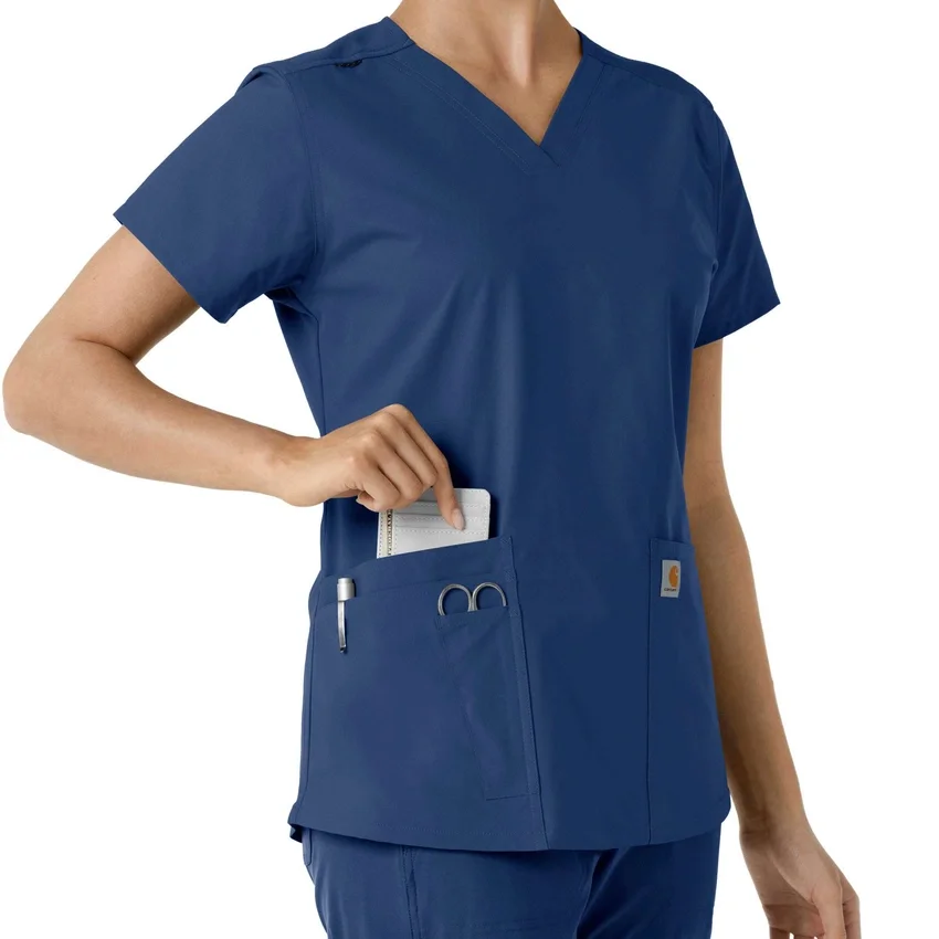 Force Essentials V-Ausschnitt-Scrub-Oberteil für Damen mit Strick-Einsätzen