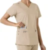 Force Essentials V-Ausschnitt-Scrub-Oberteil für Damen mit Strick-Einsätzen