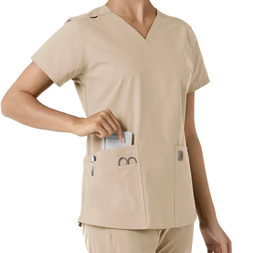Force Essentials V-Ausschnitt-Scrub-Oberteil für Damen mit Strick-Einsätzen