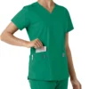 Force Essentials V-Ausschnitt-Scrub-Oberteil für Damen mit Strick-Einsätzen