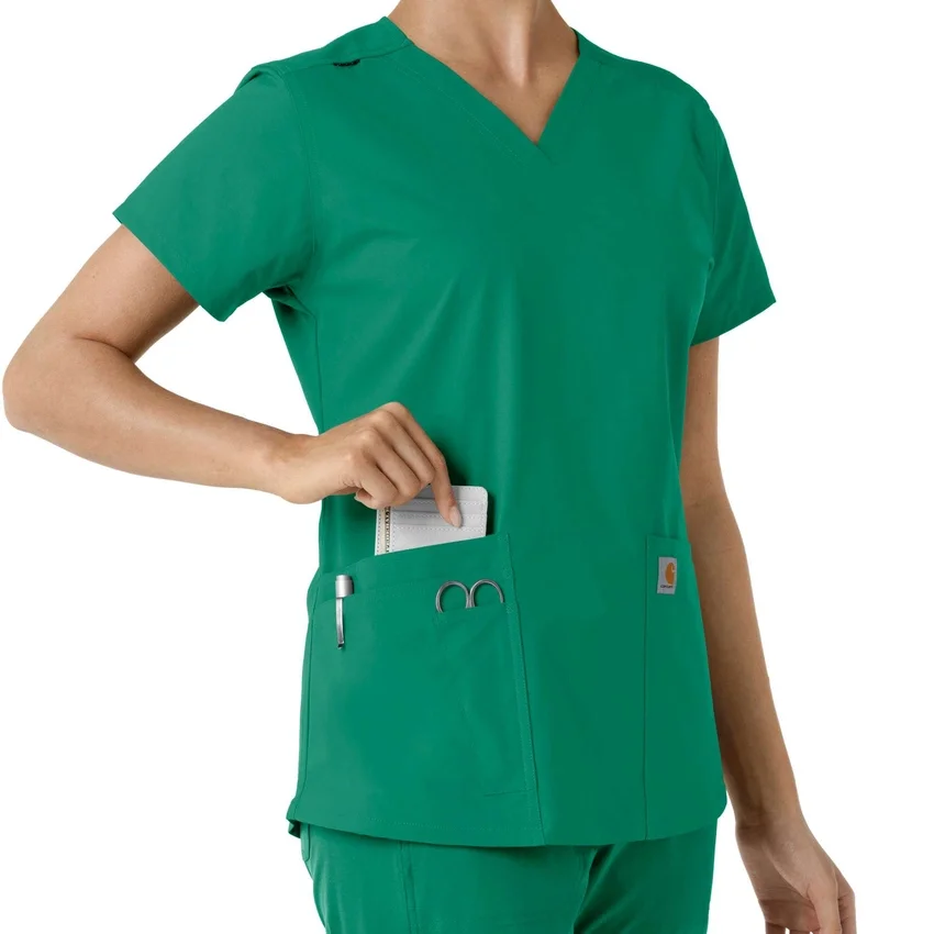 Force Essentials V-Ausschnitt-Scrub-Oberteil für Damen mit Strick-Einsätzen