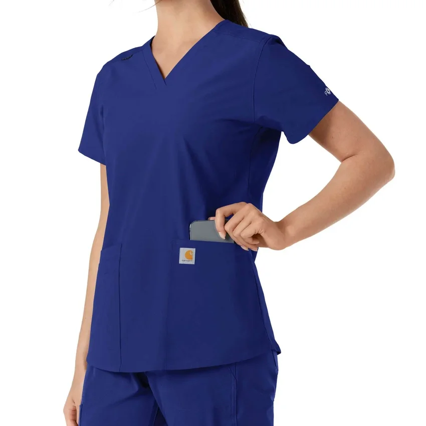 Force Essentials V-Ausschnitt-Scrub-Oberteil für Damen mit Strick-Einsätzen
