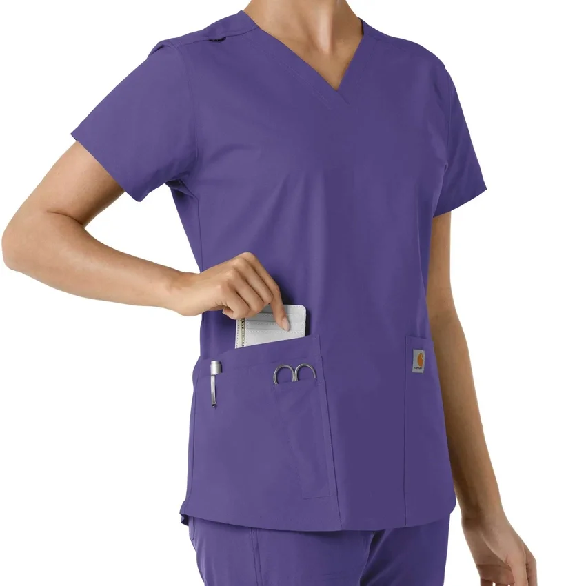 Force Essentials V-Ausschnitt-Scrub-Oberteil für Damen mit Strick-Einsätzen