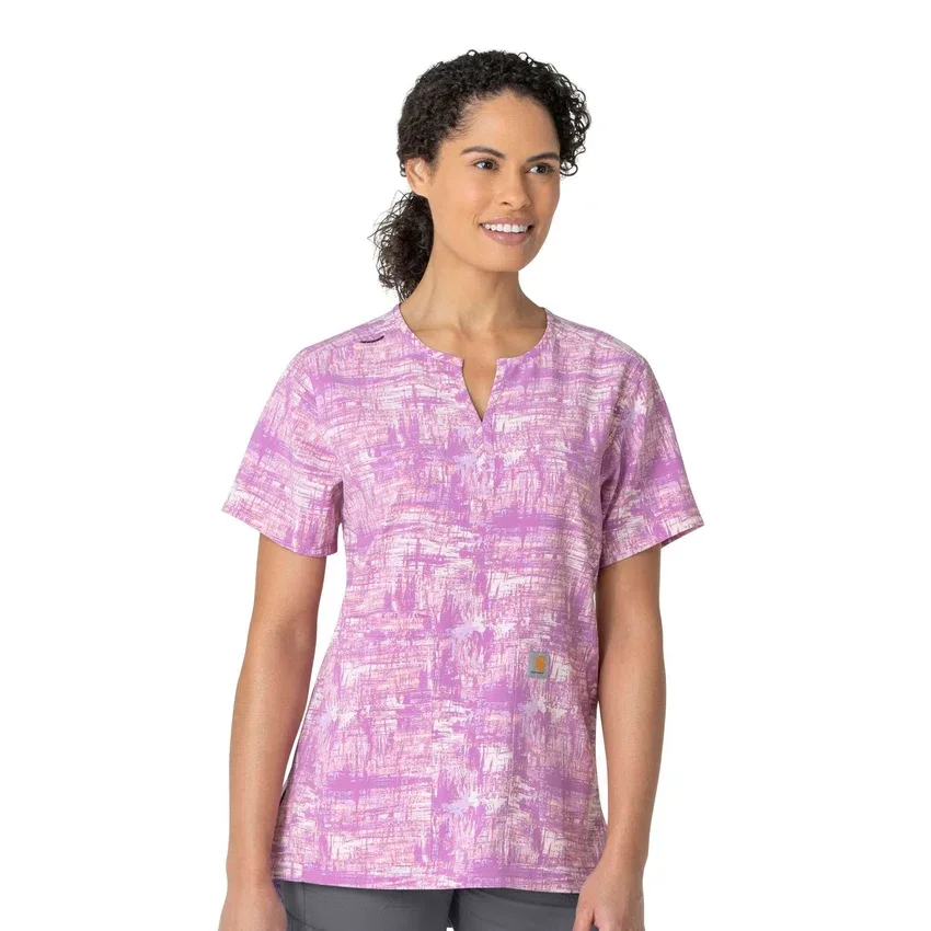 Force-Scrub-Oberteil für Damen mit V-Ausschnitt und Print