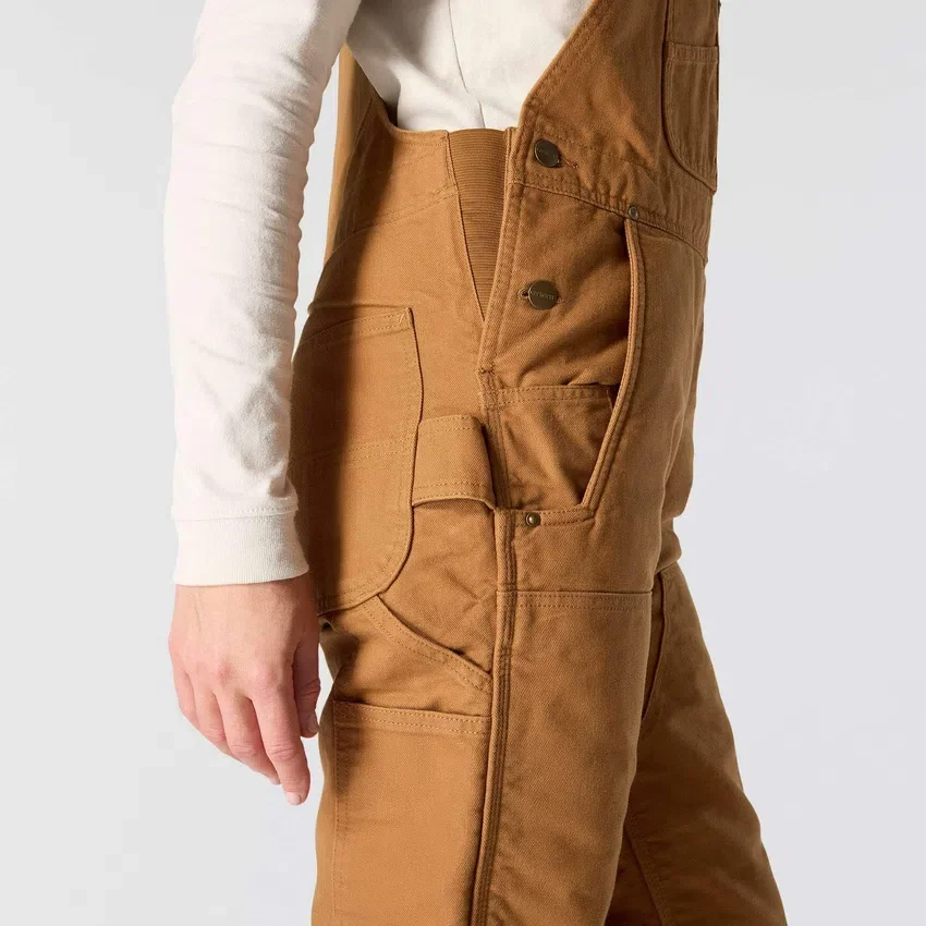 Gefütterte Latzhose für Damen aus gewaschenem Entenstoff