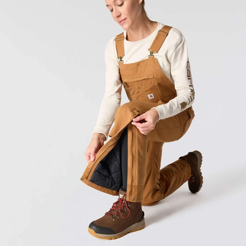 Gefütterte Latzhose für Damen aus gewaschenem Entenstoff