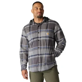 Hamilton Herren-Hemdjacke mit Kapuze in lockerer Passform und Karomuster – Herren-Hemdjacken