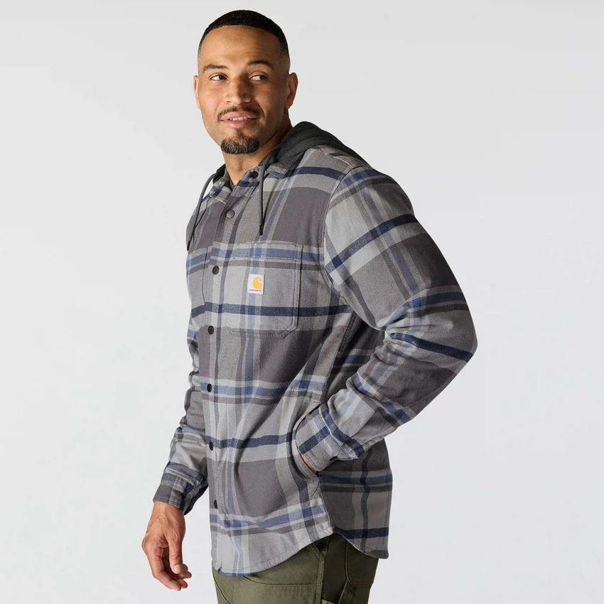 Hamilton Herren-Hemdjacke mit Kapuze in lockerer Passform und Karomuster – Herren-Hemdjacken