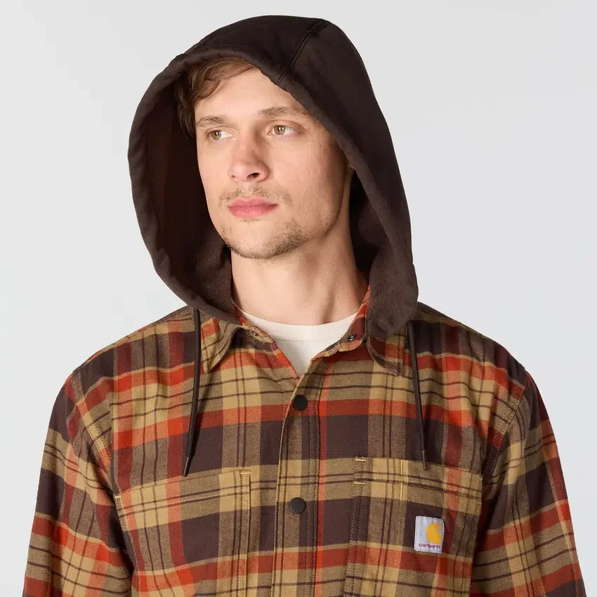Hamilton Herren-Hemdjacke mit Kapuze in lockerer Passform und Karomuster – Herren-Hemdjacken