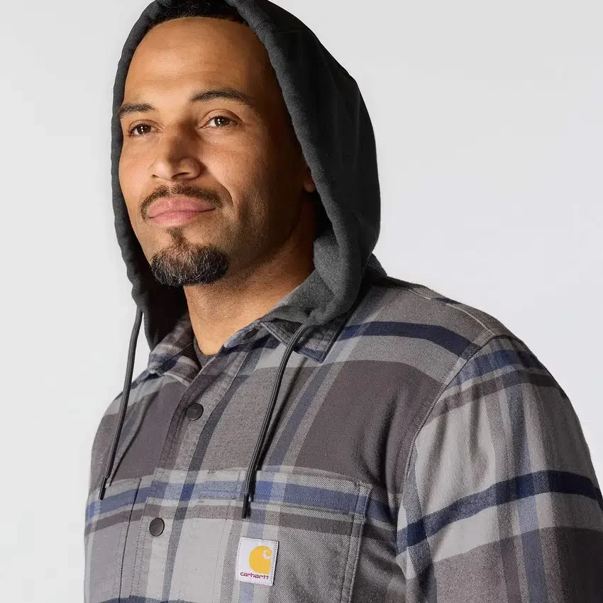 Hamilton Herren-Hemdjacke mit Kapuze in lockerer Passform und Karomuster – Herren-Hemdjacken