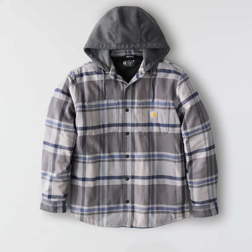 Hamilton Herren-Hemdjacke mit Kapuze in lockerer Passform und Karomuster – Herren-Hemdjacken