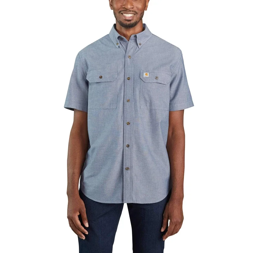 Herren-Chambray-Hemd mit lockerer Passform und kurzen Armlingen – Herren-Arbeitshemden