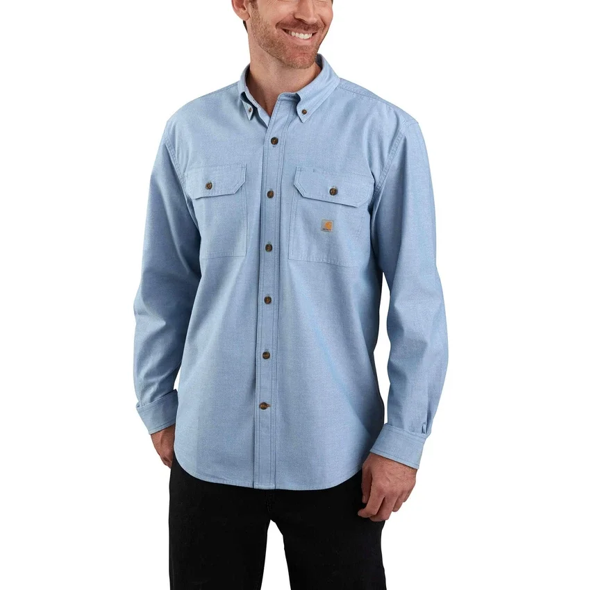 Herren-Chambray-Hemd mit weiter Passform und langen Armlingen – Herren-Arbeitshemden