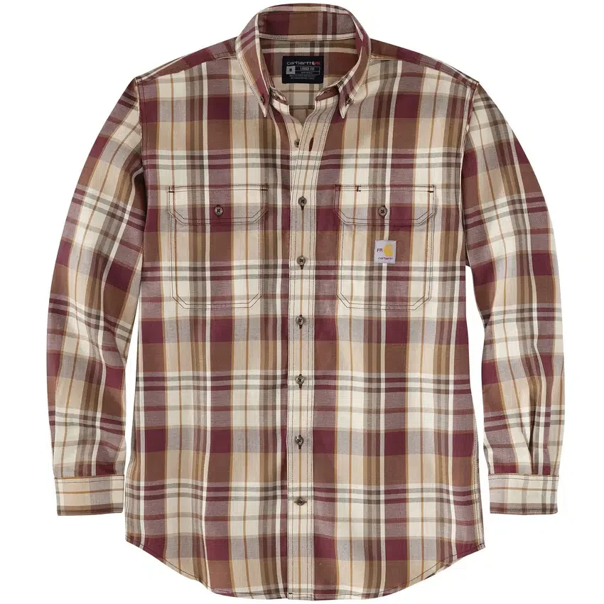 Herren-Hemd mit lockerer Passform, langen Armlingen und Twill-Karomuster – flammhemmende Hemden