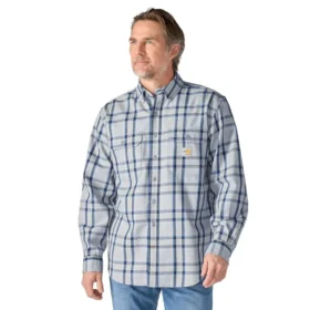 Herren-Hemd mit lockerer Passform, langen Armlingen und Twill-Karomuster – flammhemmende Hemden