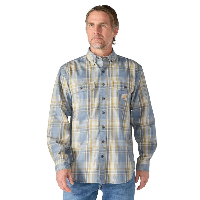 Herren-Hemd mit lockerer Passform, langen Armlingen und Twill-Karomuster – flammhemmende Hemden