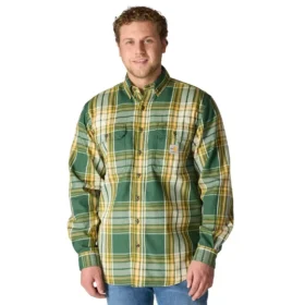 Herren-Hemd mit lockerer Passform, langen Armlingen und Twill-Karomuster – flammhemmende Hemden