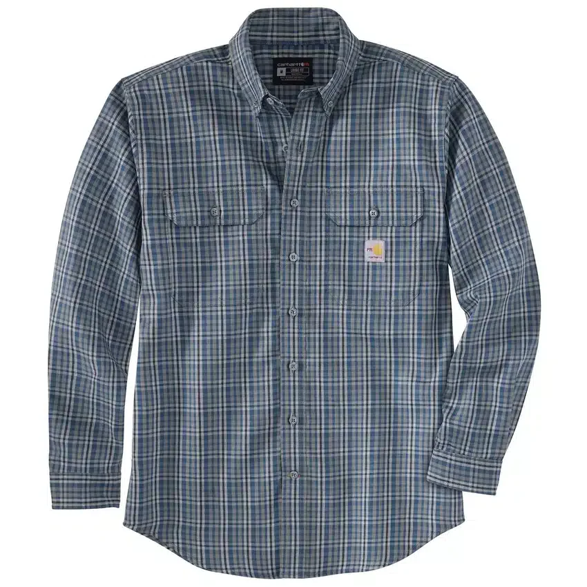 Herren-Hemd mit lockerer Passform, langen Armlingen und Twill-Karomuster – flammhemmende Hemden