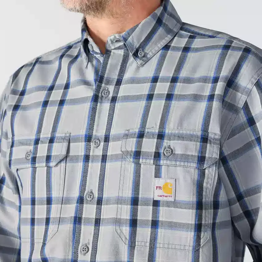 Herren-Hemd mit lockerer Passform, langen Armlingen und Twill-Karomuster – flammhemmende Hemden