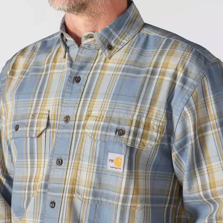 Herren-Hemd mit lockerer Passform, langen Armlingen und Twill-Karomuster – flammhemmende Hemden