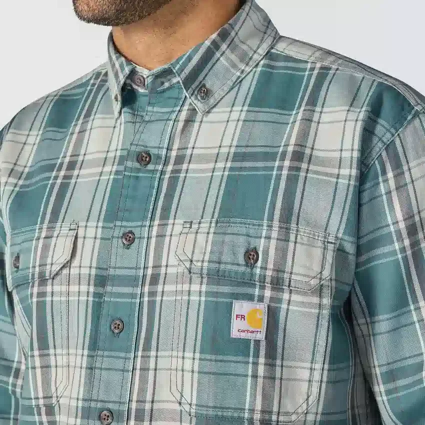 Herren-Hemd mit lockerer Passform, langen Armlingen und Twill-Karomuster – flammhemmende Hemden