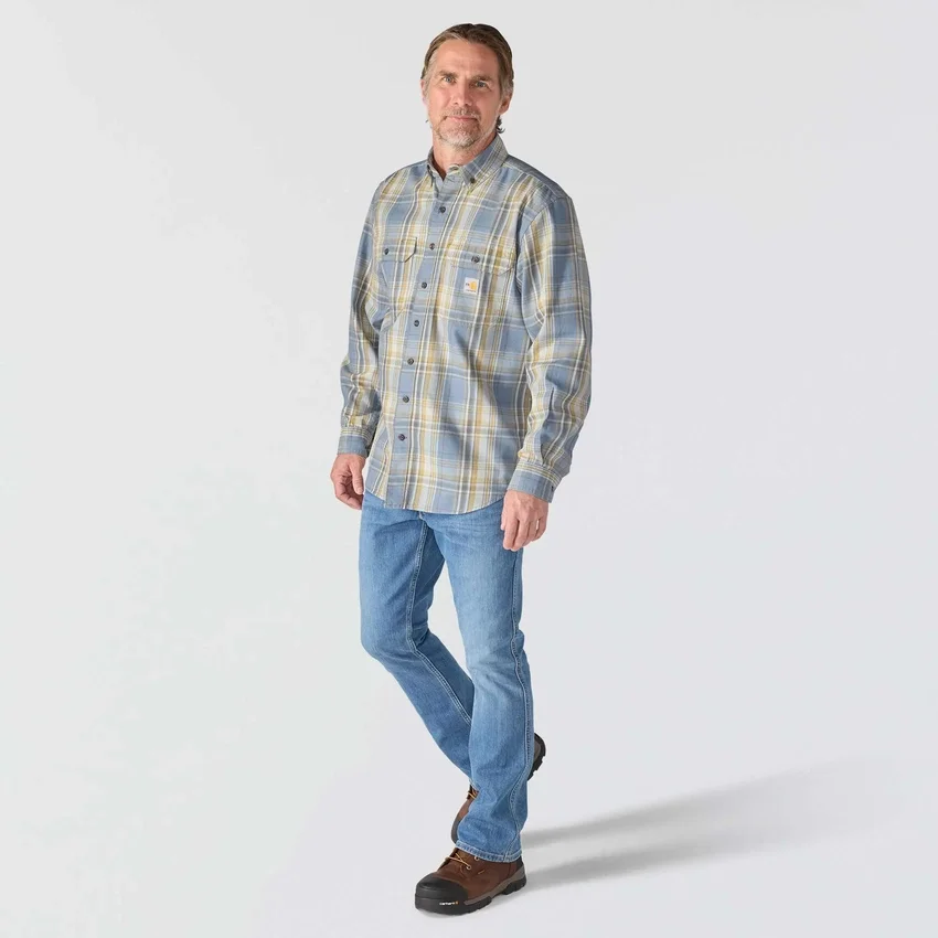 Herren-Hemd mit lockerer Passform, langen Armlingen und Twill-Karomuster – flammhemmende Hemden