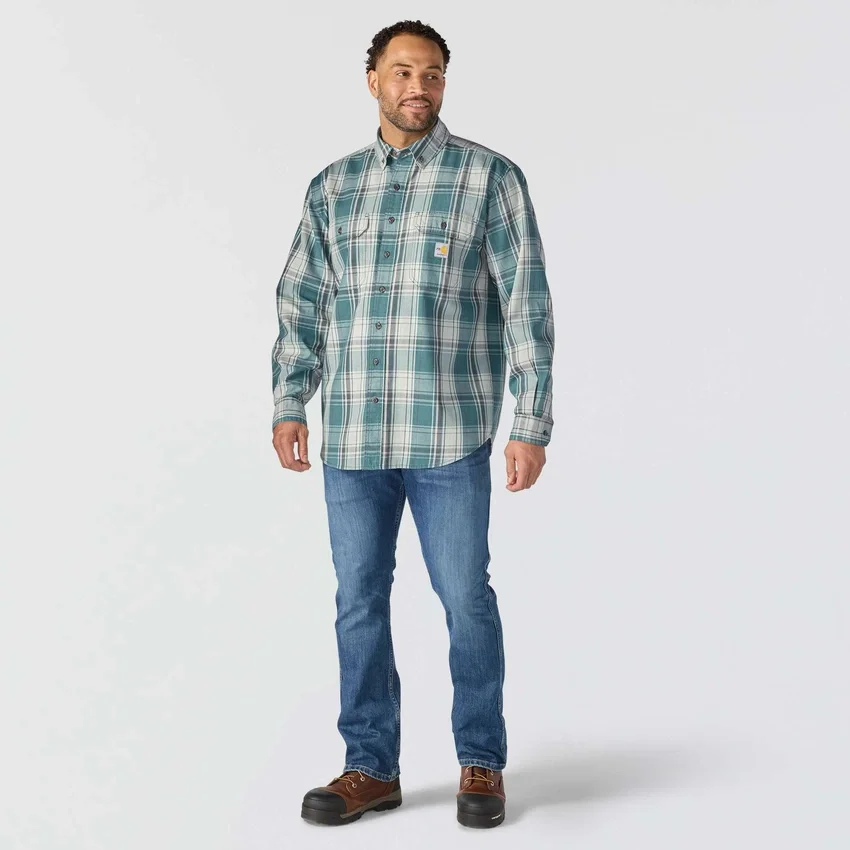 Herren-Hemd mit lockerer Passform, langen Armlingen und Twill-Karomuster – flammhemmende Hemden