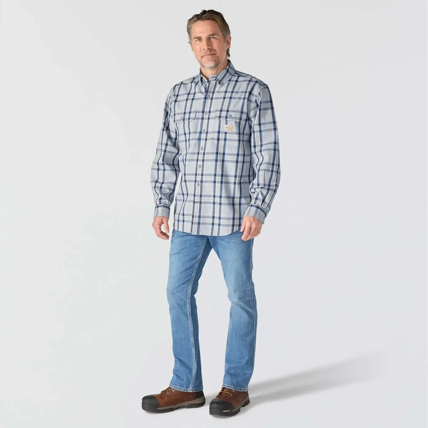 Herren-Hemd mit lockerer Passform, langen Armlingen und Twill-Karomuster – flammhemmende Hemden