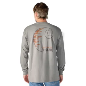 Herren-T-Shirt «Force Irvine Fr» mit langen Armlingen und Flammen-Motiv – flammhemmende Hemden