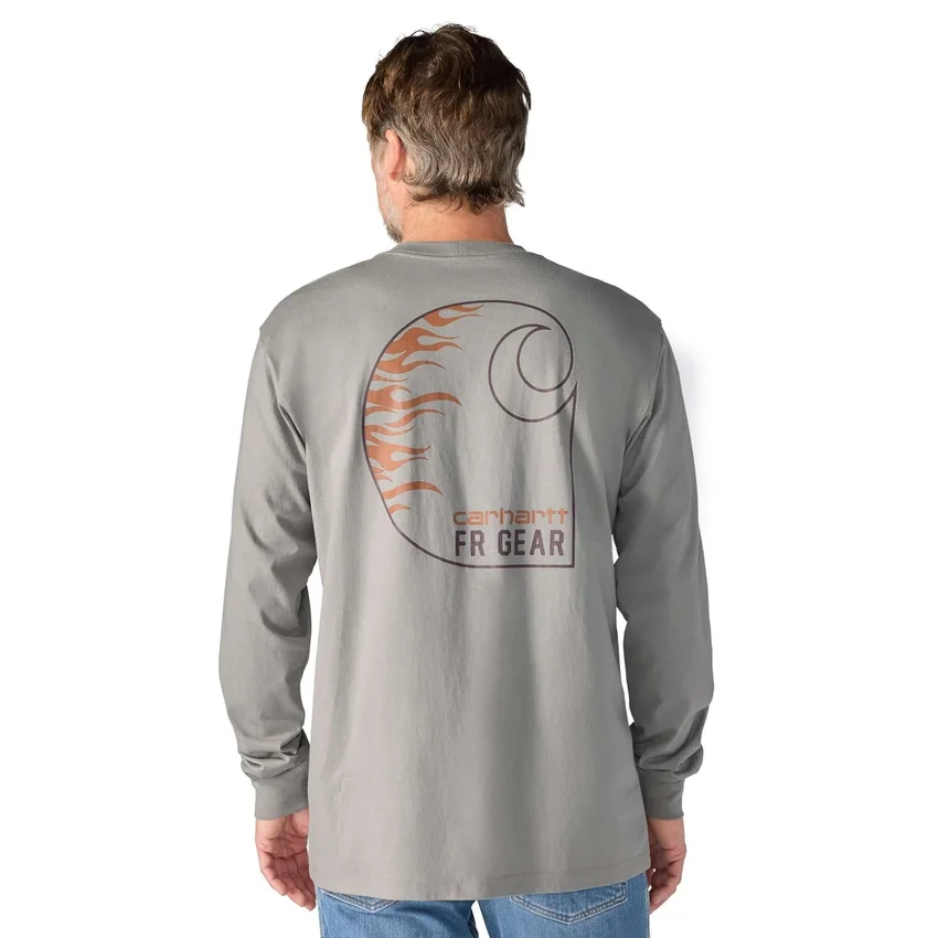Herren-T-Shirt «Force Irvine Fr» mit langen Armlingen und Flammen-Motiv – flammhemmende Hemden