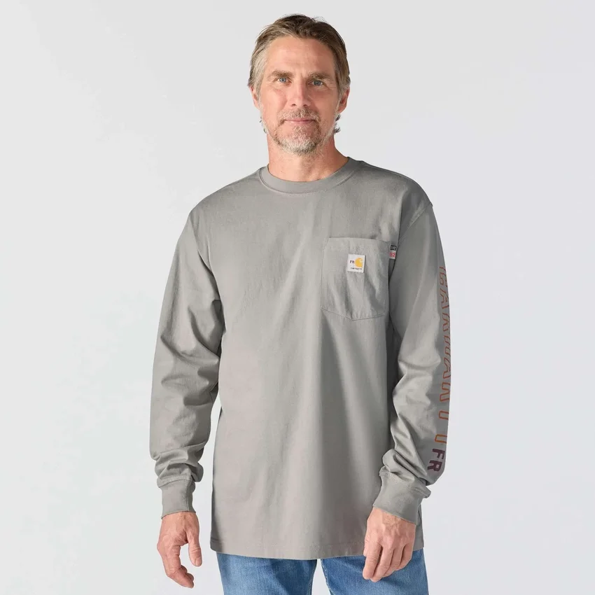 Herren-T-Shirt «Force Irvine Fr» mit langen Armlingen und Flammen-Motiv – flammhemmende Hemden