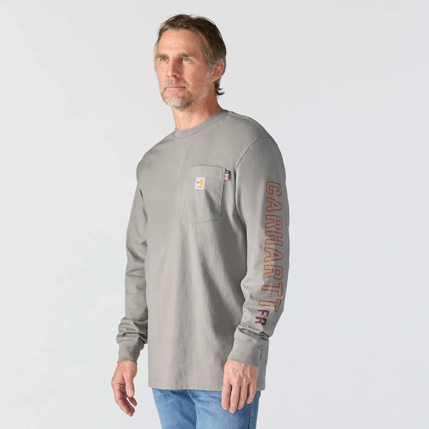 Herren-T-Shirt «Force Irvine Fr» mit langen Armlingen und Flammen-Motiv – flammhemmende Hemden