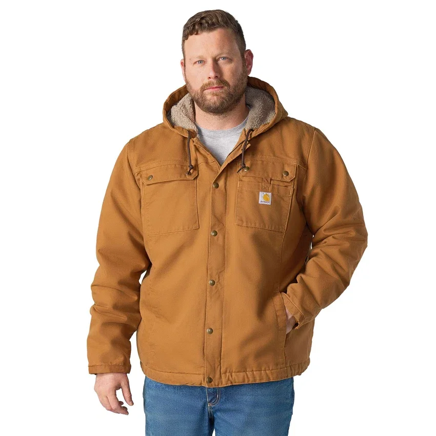 Herren-Utility-Jacke aus gewaschenem Enten-Canvas mit Sherpa-Futter